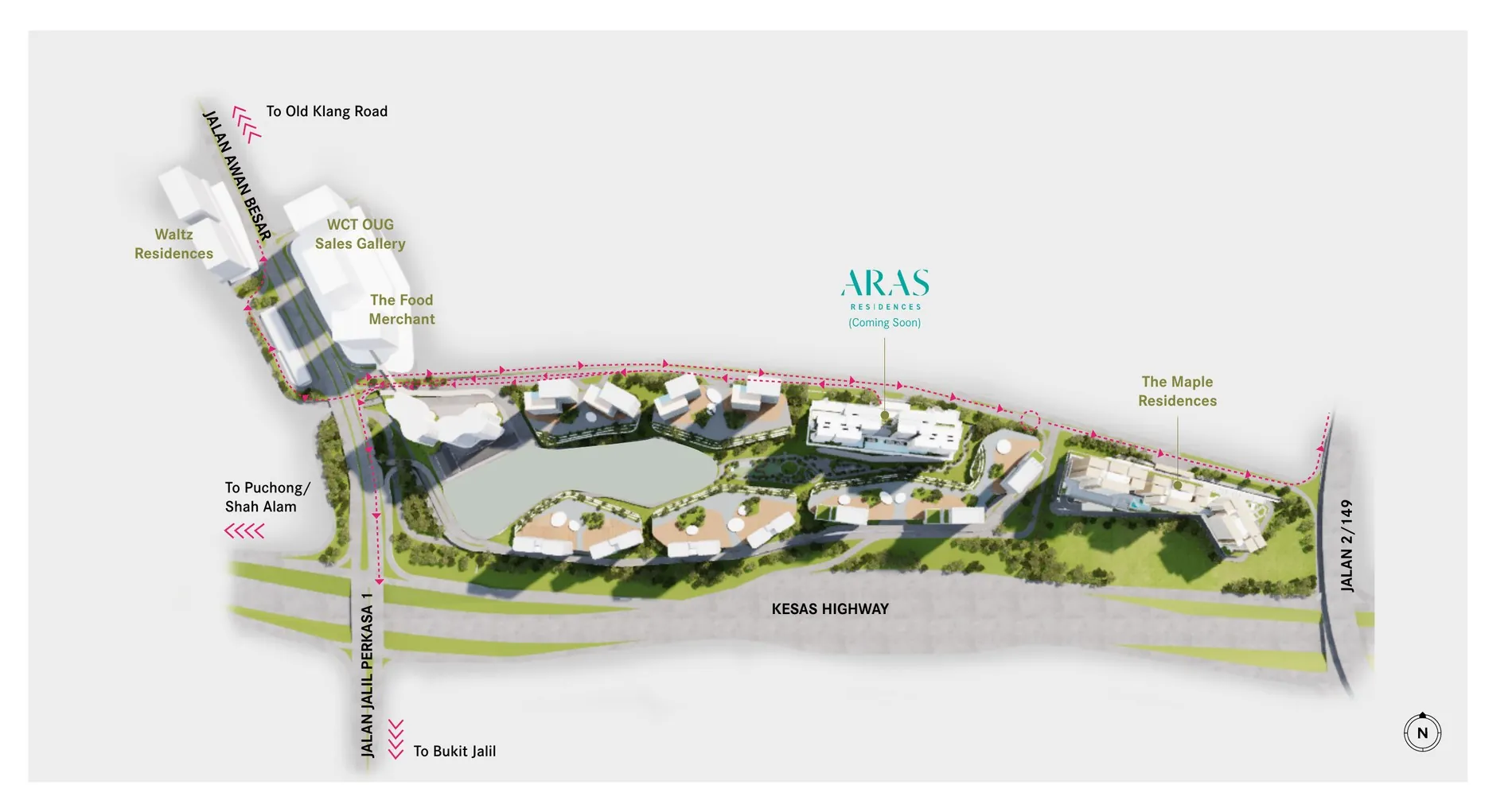ARAS Residences accessibility map — egress routes via Jalan Awan Besar, Jalan Jalil Perkasa 1 and KESAS Highway