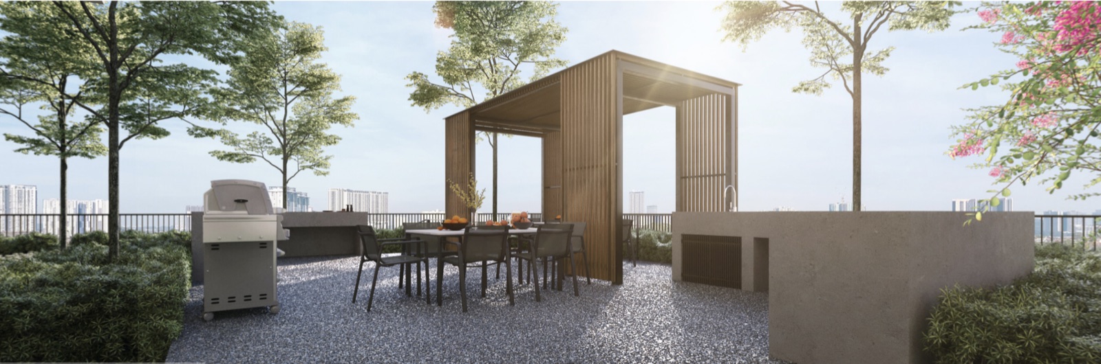 Rooftop BBQ terrace with grill and dining
