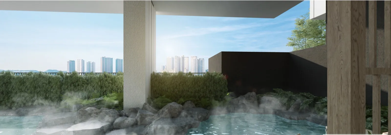 ARAS Residences onsen hot-spring pool with skyline view
